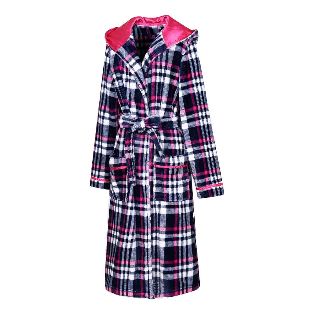 Richie House Women's Plaid Hooded Shawl Robe Sleepwear Dressing Bath H ...