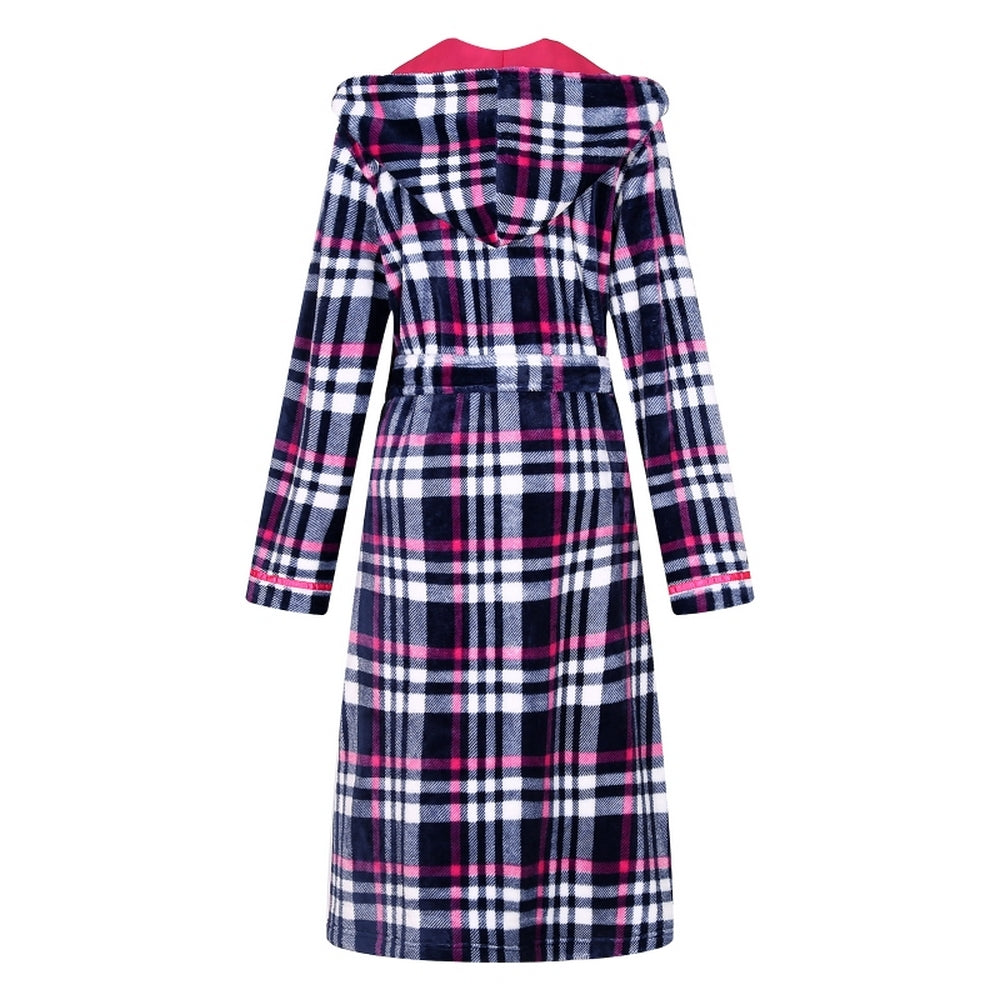 Richie House Women's Plaid Hooded Shawl Robe Sleepwear Dressing Bath Housecoat NRHW2714