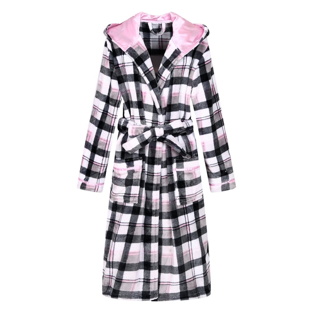 Richie House Women's Plaid Hooded Shawl Robe Sleepwear Dressing Bath Housecoat NRHW2714