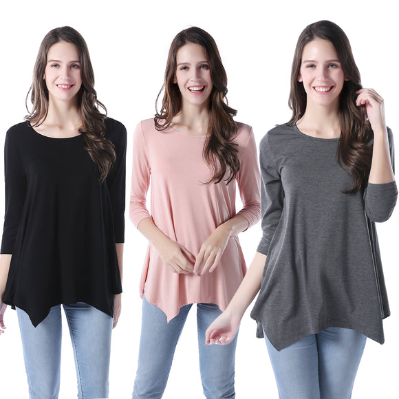 RH Women's Long Sleeve Soft Casual Pullover Relaxed-Fit Shirt Tee Tops RHW2767