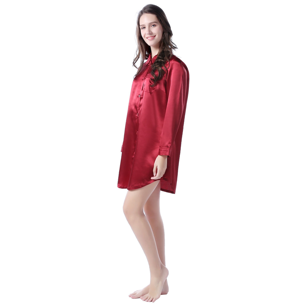 RH US Women's Nightgown Satin Nightshirt Button Sleepwear Pajama Dress RHW2788