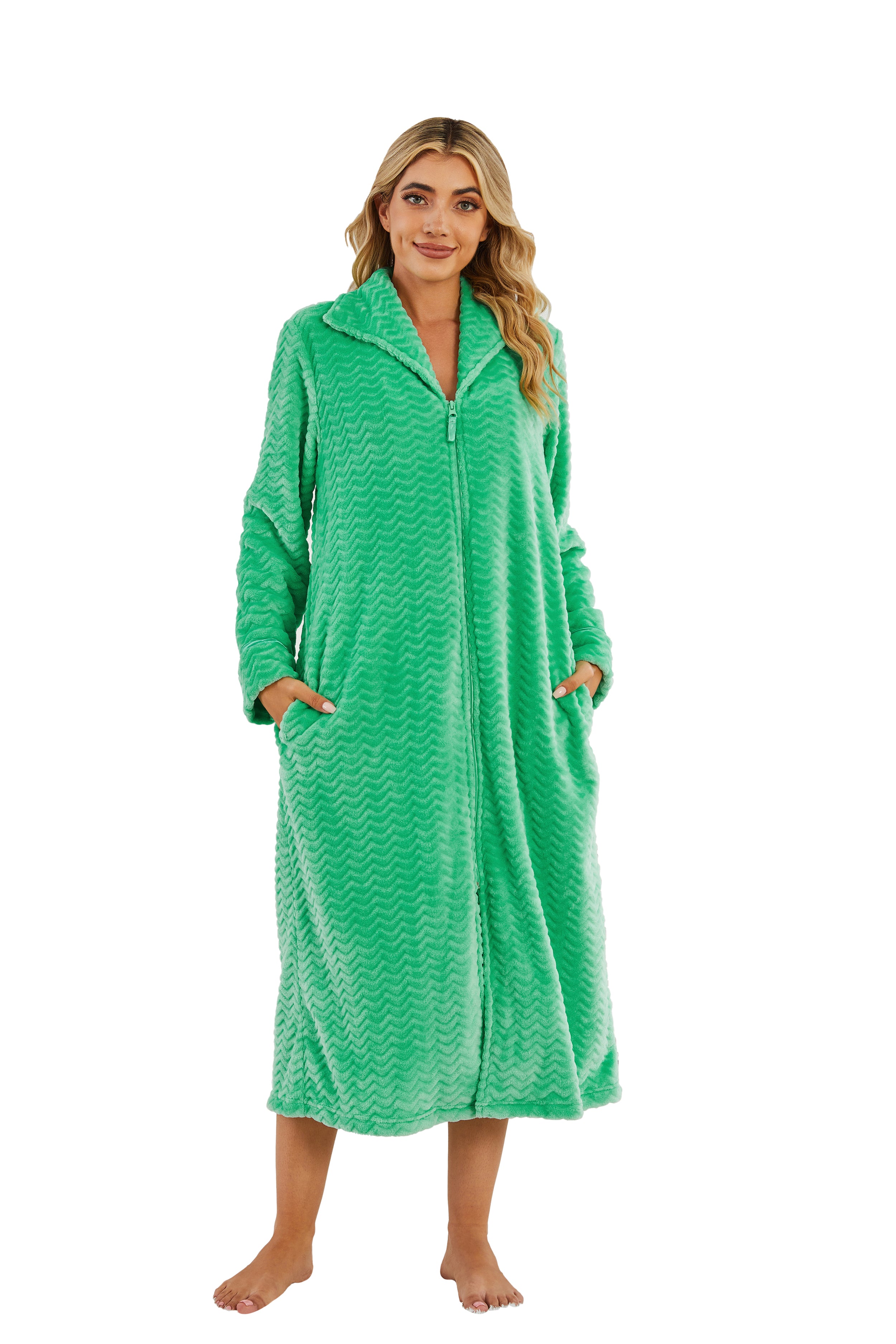 RH Women's Soft Zip Up Front Long Dressing Fleece Robe Housecoat Loung ...