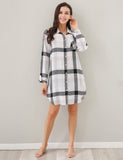 RH Women's Sexy Nightgown Long Sleeve Plaid Cotton Pajama Dress Lounge RHW2870