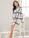 RH Women's Sexy Nightgown Long Sleeve Plaid Cotton Pajama Dress Lounge RHW2870