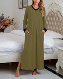 Richie House Nightgown, Womens Long Loose V-Neck Hem Pajama Dress Nightwear Sleep RHW2893-A