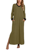 Richie House Nightgown, Womens Long Loose V-Neck Hem Pajama Dress Nightwear Sleep RHW2893-A