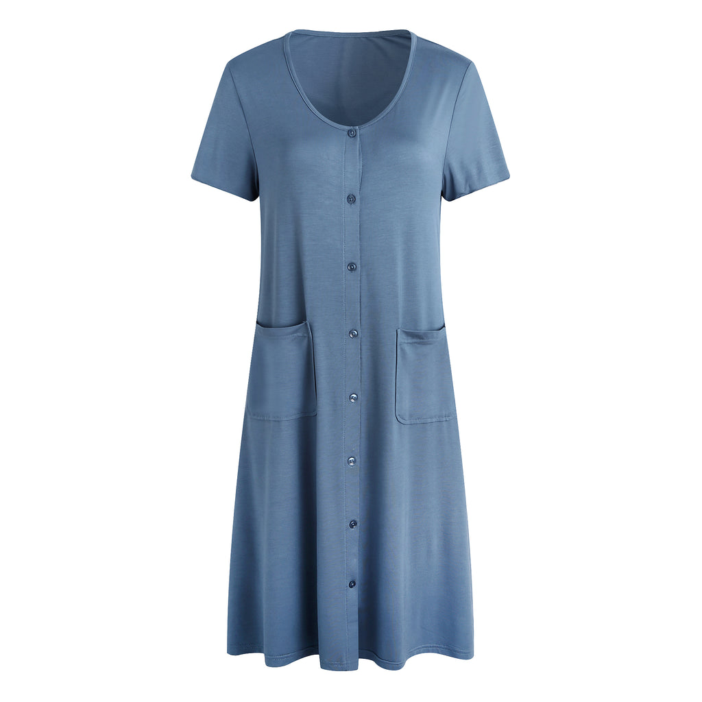 RH Womens Sleepwear Short Nightgown Button Down Pajama Nightshirt Housedress S-XXL RHW2896