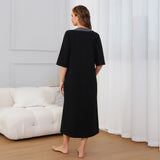 RH Women Zipper Robes Full Length Nightgowns Loose Housecoat 3/4 Sleeve Dress S-XXL RHW2897