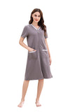 Richie House Women Zipper Robe Loungewear Short Sleeve Sleepwear Pockets Housecoat Long Soft Bathrobe RHW2898