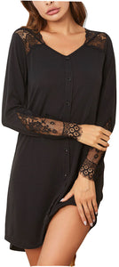 Richie House Ladies Women's Nightie Button Lace Shirt Night Dress PJ Top Lounge RHW2906