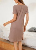 Richie House Nightgown Women's Loungewear Knitted Slit Short Sleeve House Dress PJ RHW2923