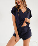 RH Pajamas Sets Short Sleeve V-Neck Lace Sleepwear Womens Knit Pjs Set RHW2925-B