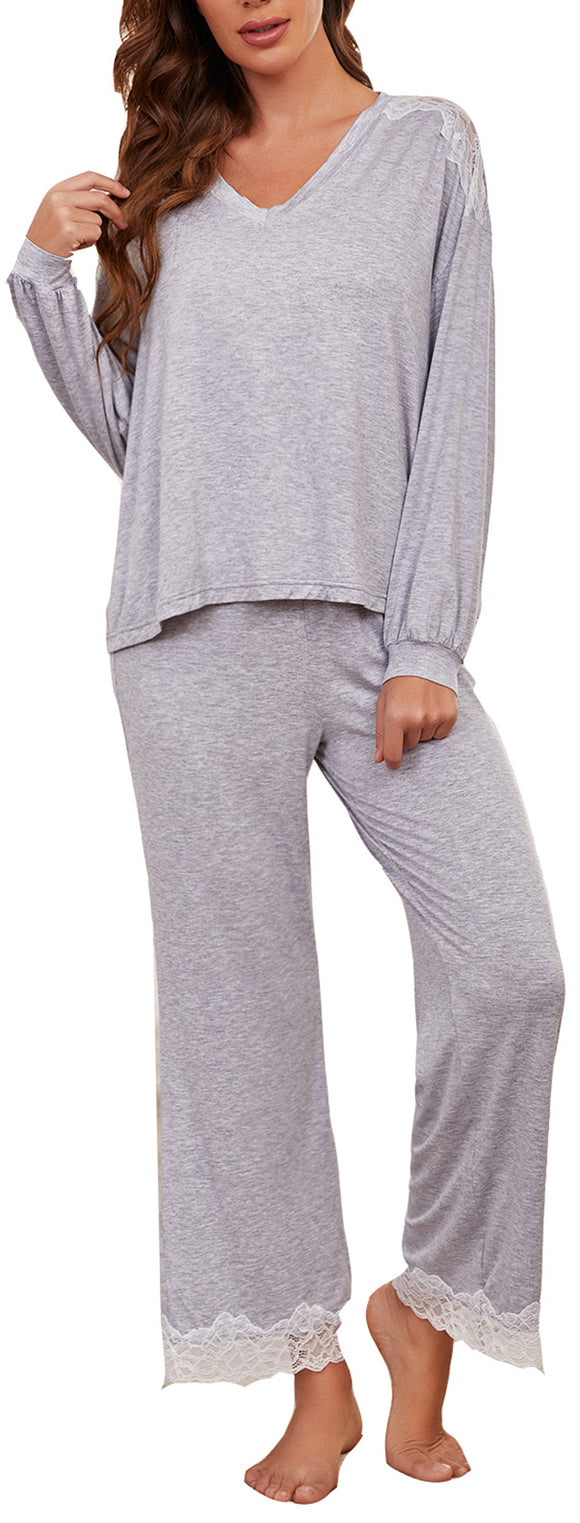RH Pajamas Set Women Rib Crop Top Pants Pullover Lounge Pjs Set Pajama –  Richie House USA