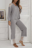 RH Women’s Pajama Set Long Sleeve Knitted Lace Top Pants Pyjama Night RHW2927-B