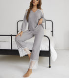 RH Women’s Pajama Set Long Sleeve Knitted Lace Top Pants Pyjama Night RHW2927-B