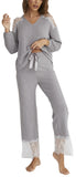RH Women’s Pajama Set Long Sleeve Knitted Lace Top Pants Pyjama Night RHW2927-B