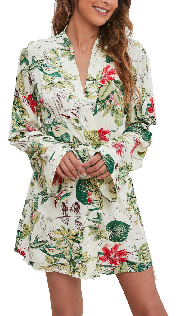 RH Plus Size Robes Women Wrap Floral Print Sleep Lounge Kimono Robe RHW2928-A