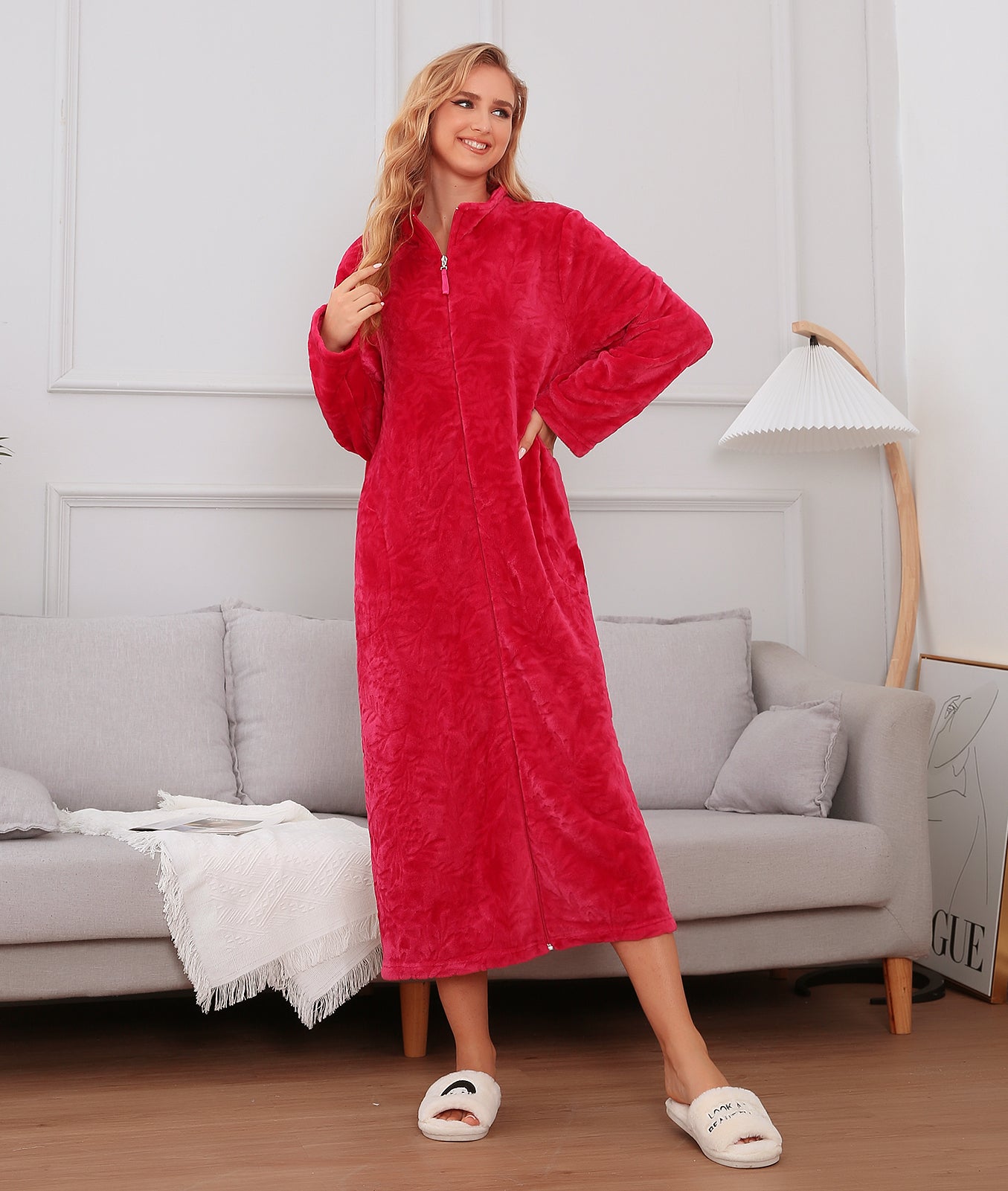 Slenderella Zip Front Dressing Gown with Long Sleeves in Luxury Waffle —  Sandras-Online