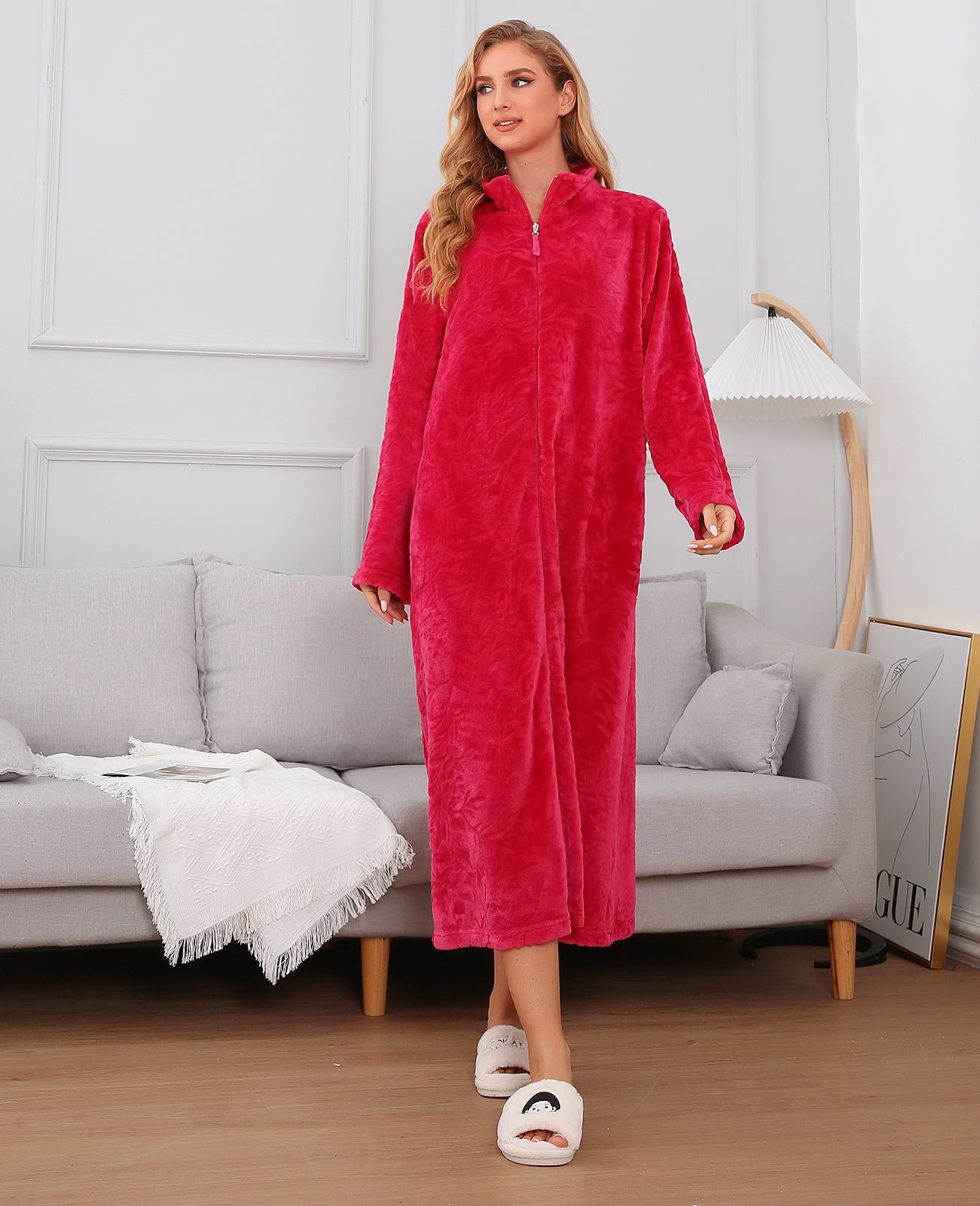 Dressing Gown Womens Zip Up Housecoat Fluffy Chevron Fleece Robe  Slenderella | eBay