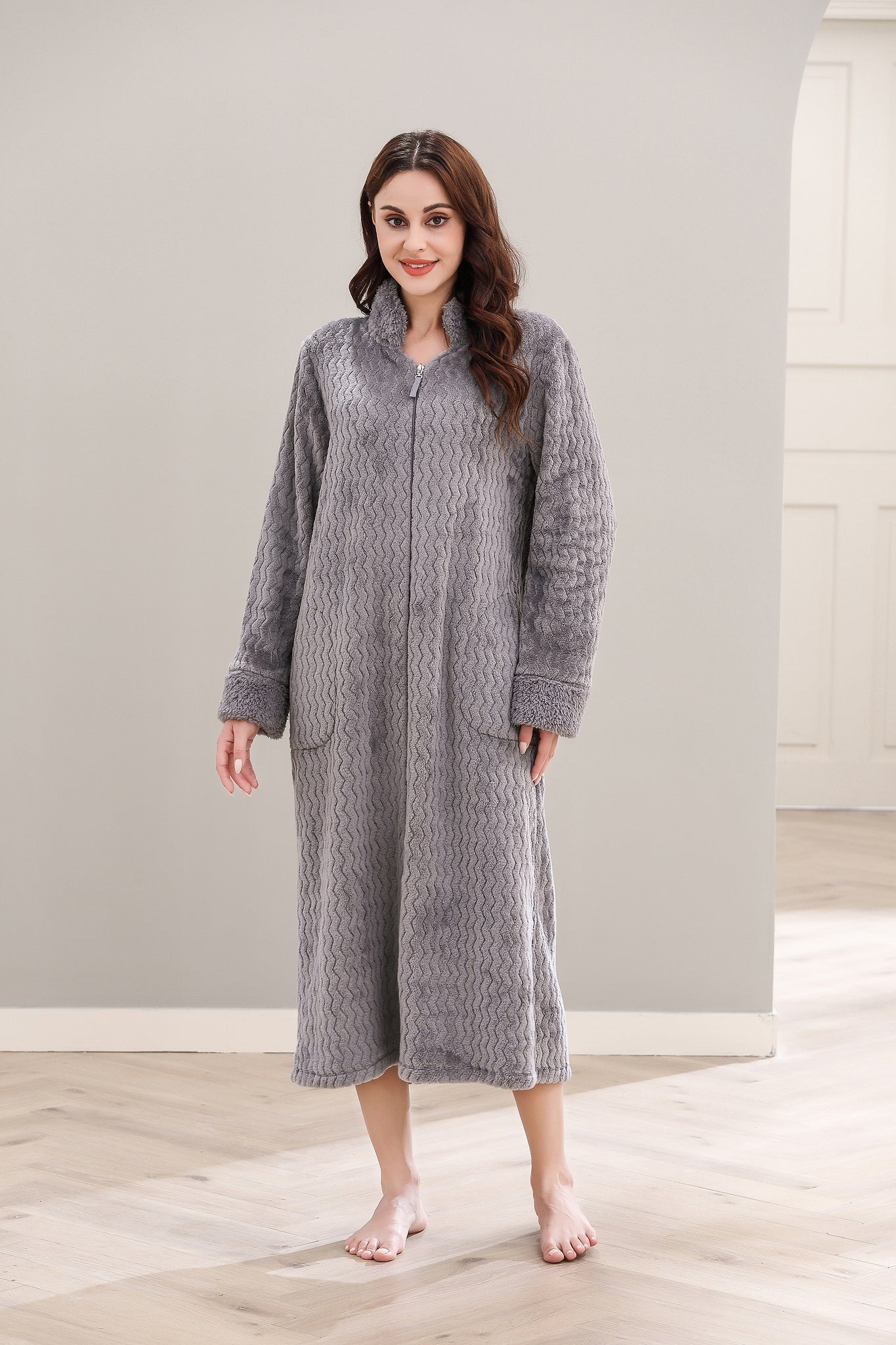 Men's Zip Warm Soft Comfy Solid Lapel Long Robe Home Pajamas - Temu  Philippines