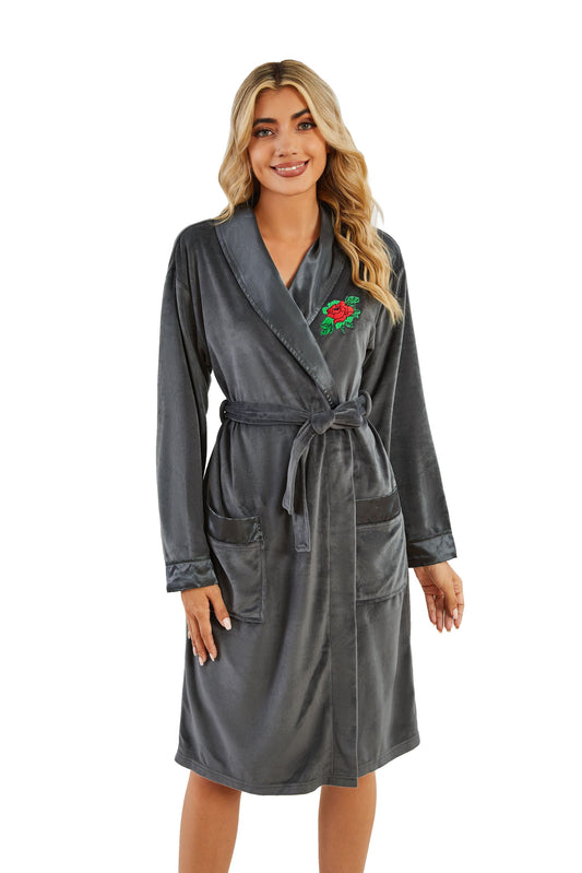 Richie House Women Robes Plush Fleece Belted Flower Design Bathrobe Pajama S-3XL RHW4011