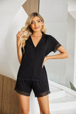 RH Womens Pajama Set Lace Button Front Short Sleeve Sleepwear Pjs Sets Top & Shorts RHW4012