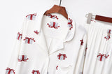 RH Women Printed Pajamas Set Collared Button Sleepwear Pjs Set Long Soft RHW4015