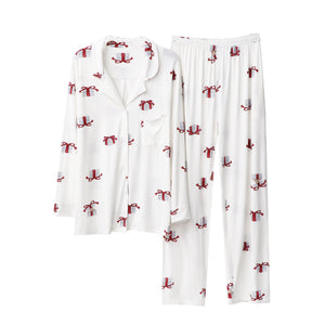 RH Women Printed Pajamas Set Collared Button Sleepwear Pjs Set Long Soft RHW4015