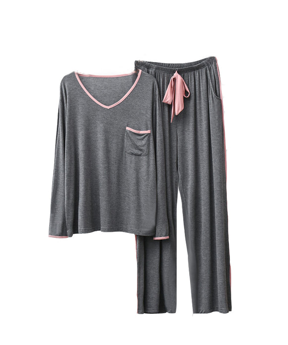 RH Pajamas Set Women Long Sleeve Pocket V-Neck Sleepwear Soft Pajama Set RHW4017