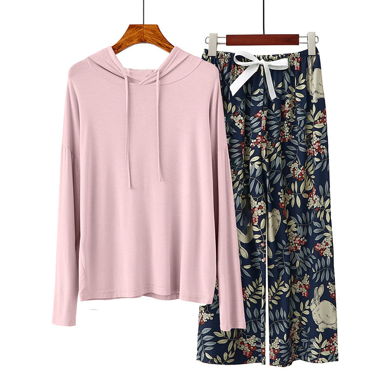 RH Pajama Set Women Hooded Long Sleeve Printed Pants Sleepwear Pajama RHW4019