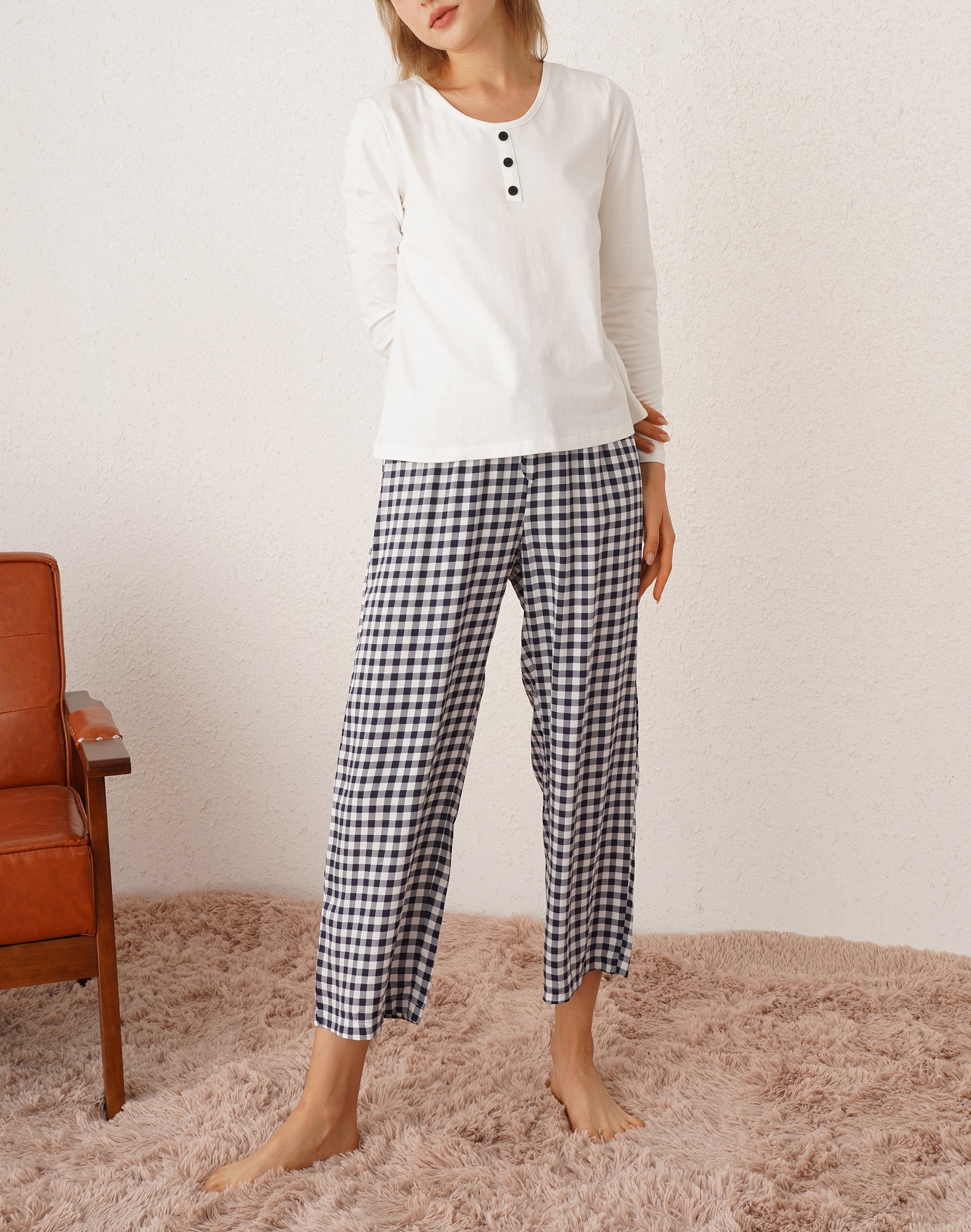 RH Women's Pajamas Sets Long Sleeve with Striped Pants Sleepwear Pj Set RHW4023