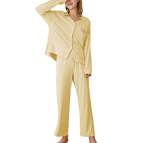 RH Women's Pajama Set Collared Long Sleeve V-Neck Top/Pants PJS Set RH –  Richie House USA
