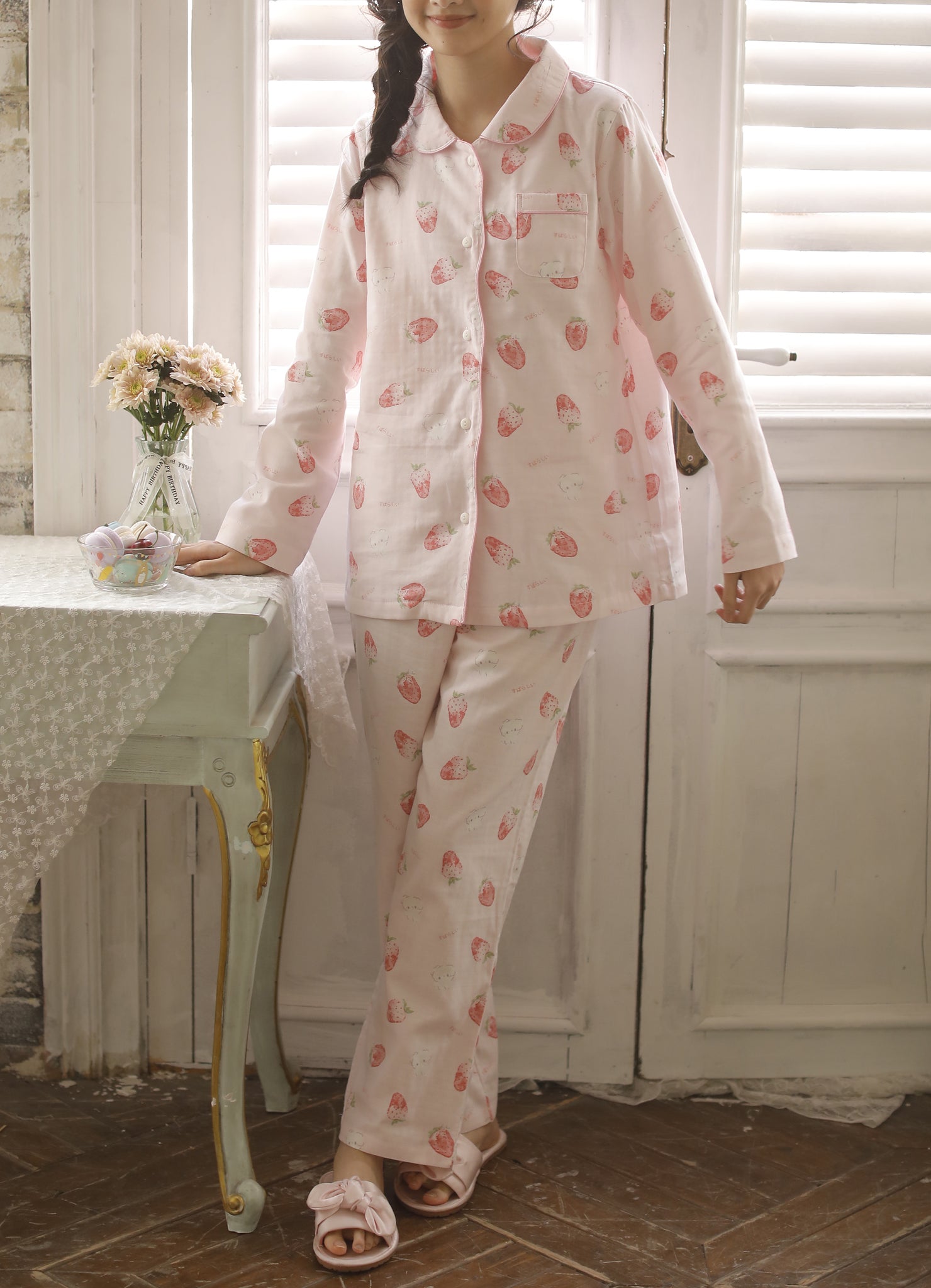 RH Women Pajamas Set Button Down Cotton Sleepwear Long Printed Pj