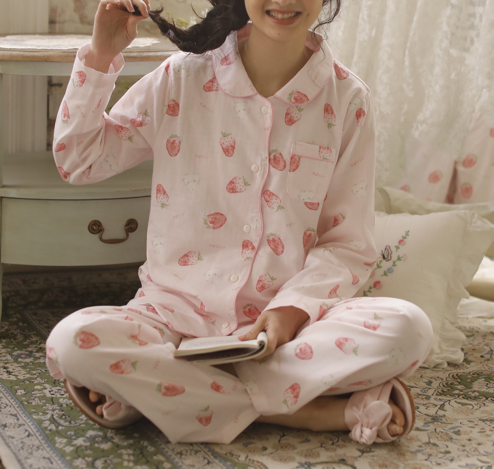 RH Women Pajamas Set Button Down Cotton Sleepwear Long Printed Pj Set – Richie  House USA