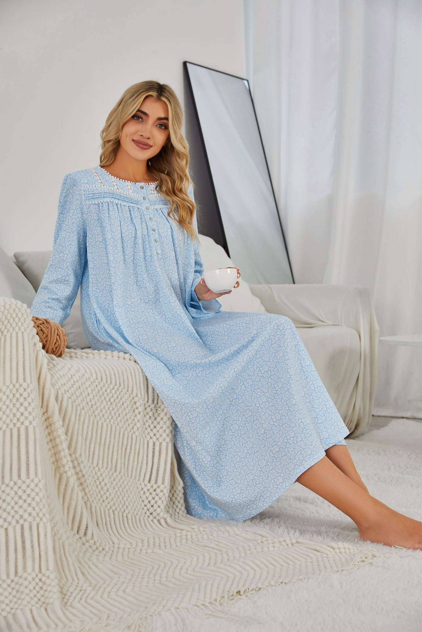 Richie House RH Nightgown Women's Long Sleeve Sleepwear Full Length Ni –  Richie House USA