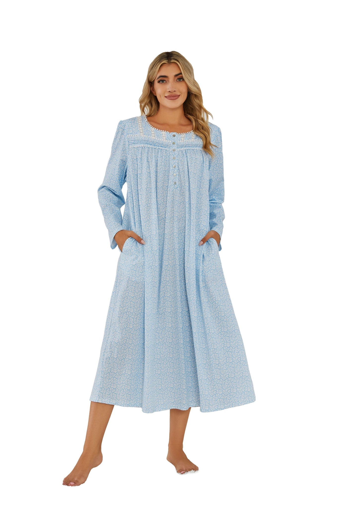 New,suitable Women's Cotton Sleep Shirt, Long Sleeve Button-down Nightshirt  Flannel Night Shirt,l, Blue