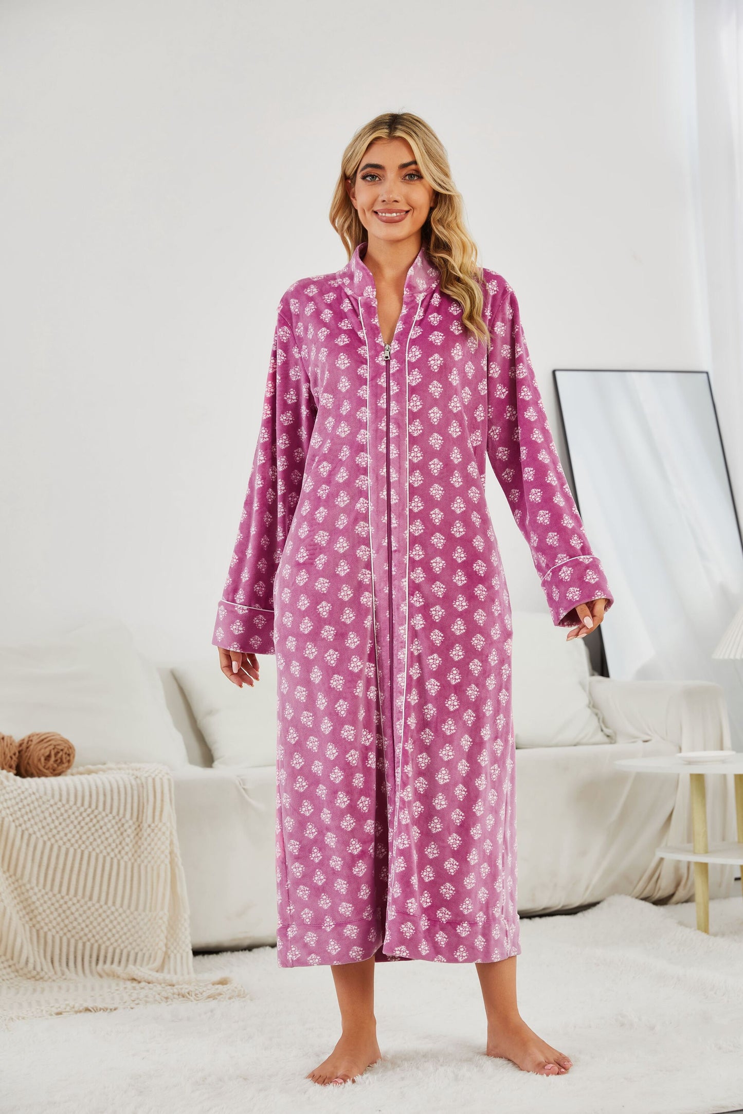 RH Sleepwear Women's Zipper Front Robe Full Length Long Sleeve Duster House Night S-XXL RHW4060