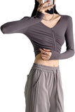 Richie House Women's Long Sleeve Casual Crop Top Ribbed Knit Slim Fitted T-Shirt RHW4065