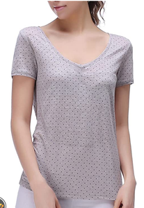 Richie House Women's Summer 100%Linen Polka Dot Print T-Shirt Short Sleeve Tee Tops RH2034