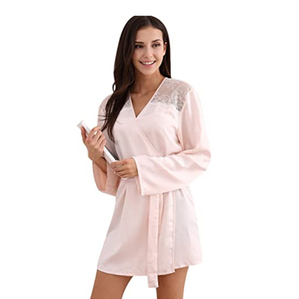 Richie House Sexy Gown Satin Plain Maxi Robe LongSleeve w/Belt Lingerie RHW2770