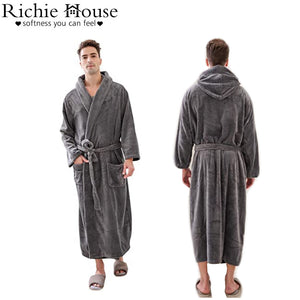 Richie House 100% LUXURY Men Soft Fleece Long Collar Bath Robe Spa