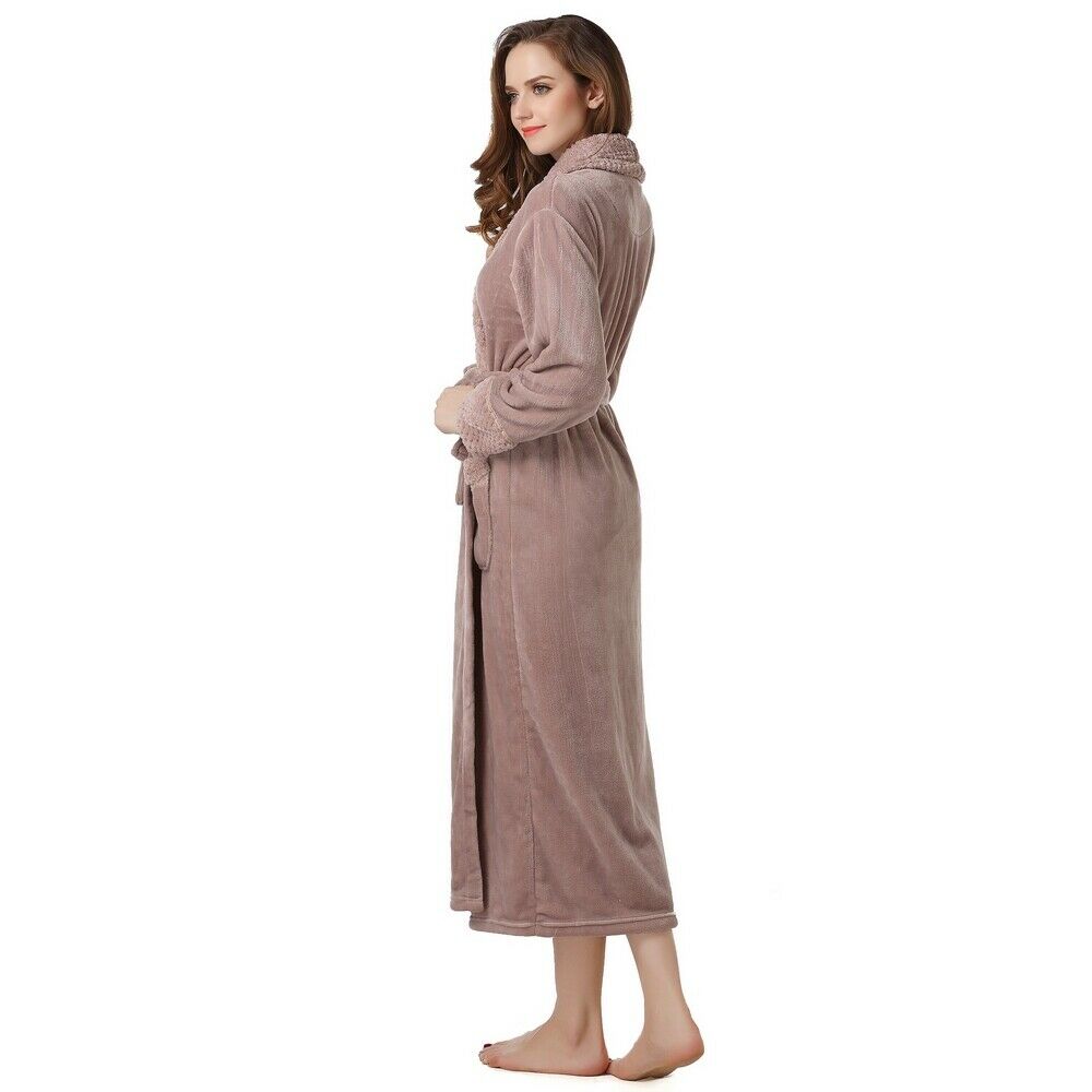 Richie House Ladies Women's Nude Plush Long Shawl Collar Fleece Robe Spa RH1591