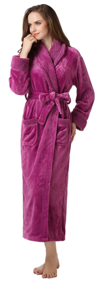 Richie House Ladies Women's Nude Plush Long Shawl Collar Fleece Robe Spa RH1591