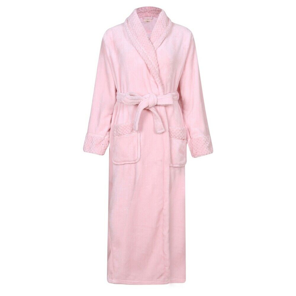 Richie House Ladies Women's Nude Plush Long Shawl Collar Fleece Robe Spa RH1591