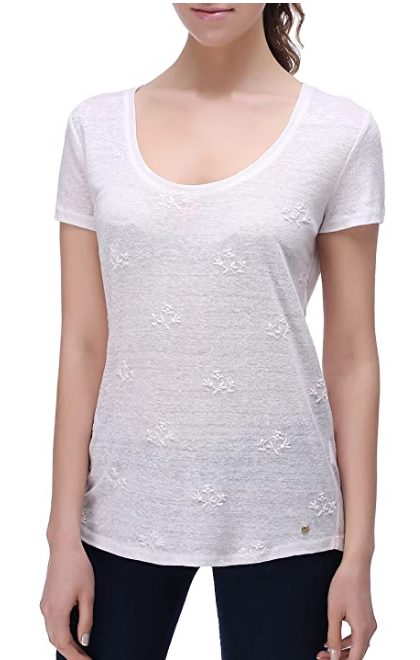 Richie House Women's Women's Comfort Summer Linen Embroidered T-Shirt Short Sleeve RH2033