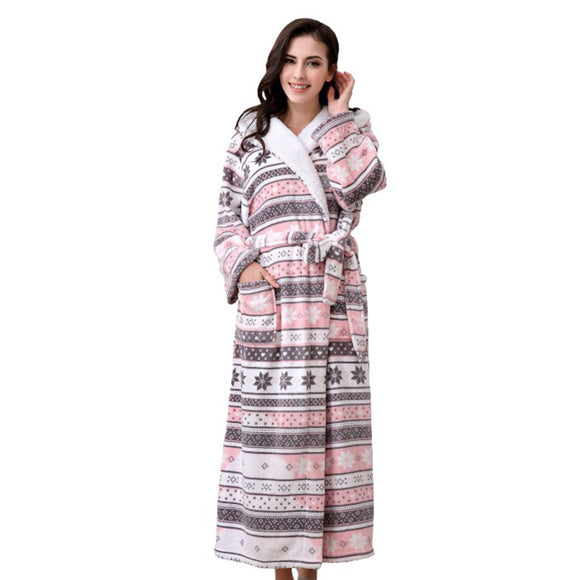 RH Hooded Bathrobe Women's Printed Long Fleece Warm Spa Robe Sleepwear RHW2800