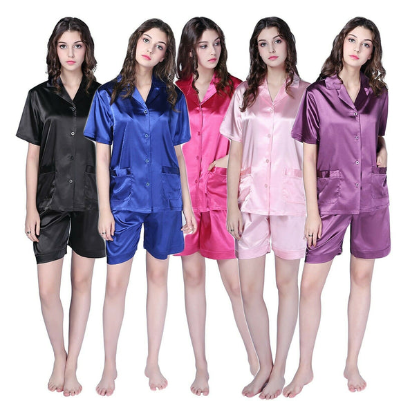 RH Pajamas Set Satin Ladies Summer Short Nightwear Lounge Sleep 2PC PJ's RHW2739