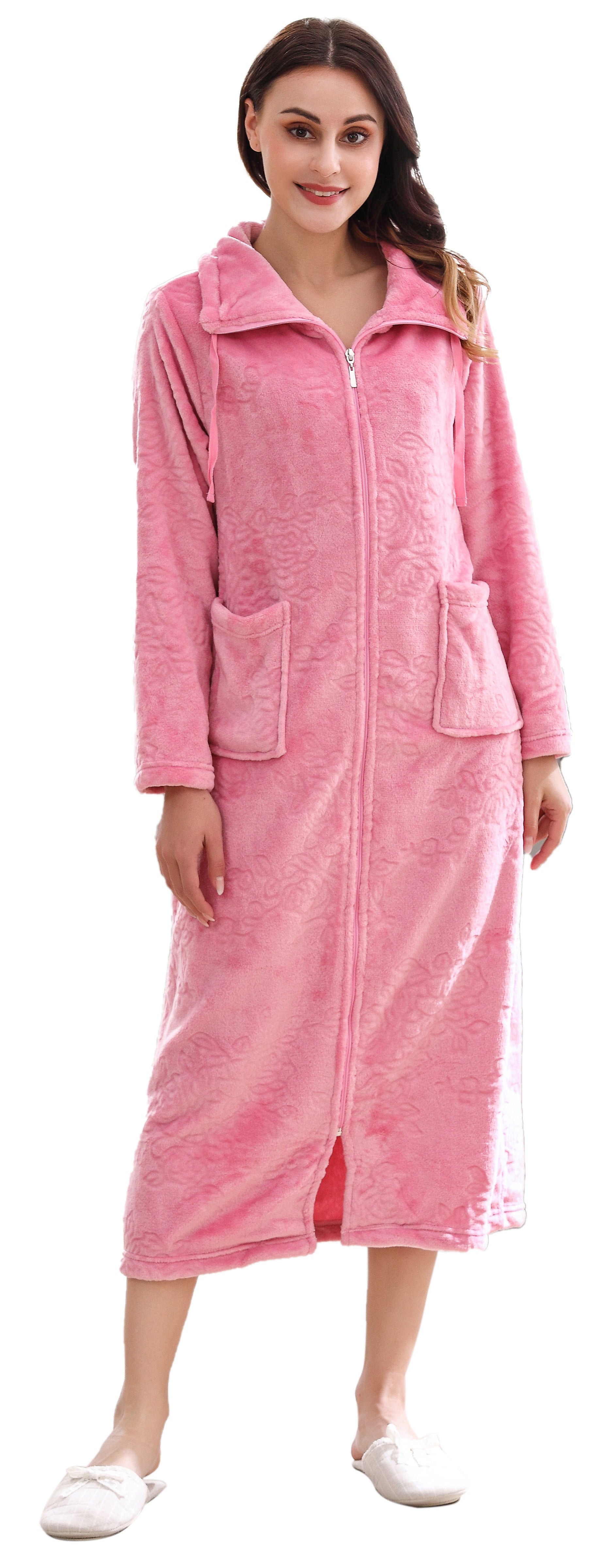 Richie House Dressing Gown Ladies Zip Up Fleece Collared Robe Lounge C Richie House USA Richie House Dressing Gown Ladies Zip Up Fleece Collared Robe Lounge C Richie House USA