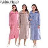 Richie House Dressing Gown Ladies Zip Up Fleece Collared Robe Lounge Coat Bathrobe RHW2883